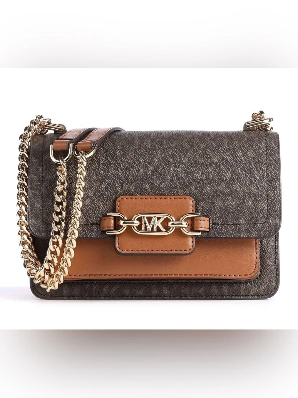 🆕MICHAEL KORS Ladies Heather Extra-Small Logo Leather Crossbody Bag Brown/Acorn
